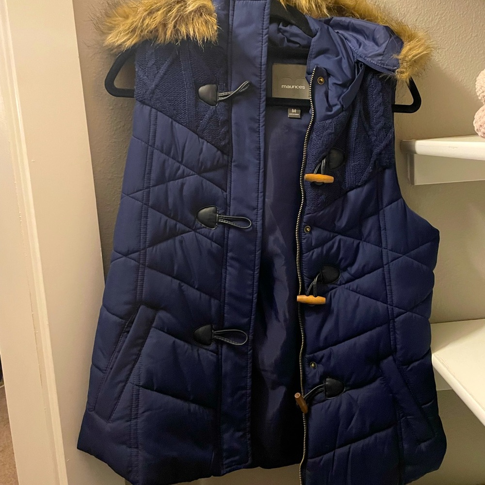 Navy blue puffer vest. From Maurice’s. Size medium